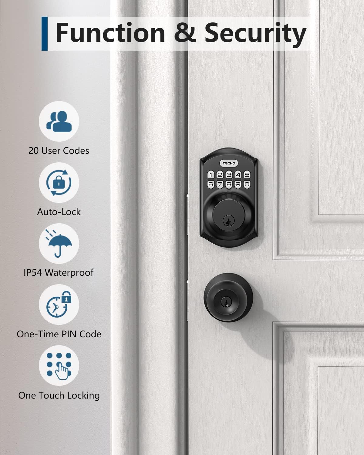 TEEHO TE001 Keyless Entry Deadbolt with Keypad for Front Door, Matte Black