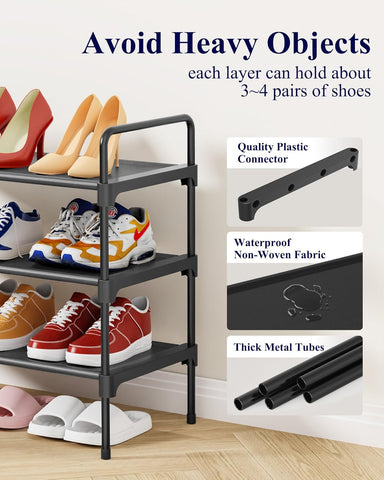 Kitsure Shoe Rack for Closet, Shoe Storage, 27.6" Wide - 3 Tiers, Black