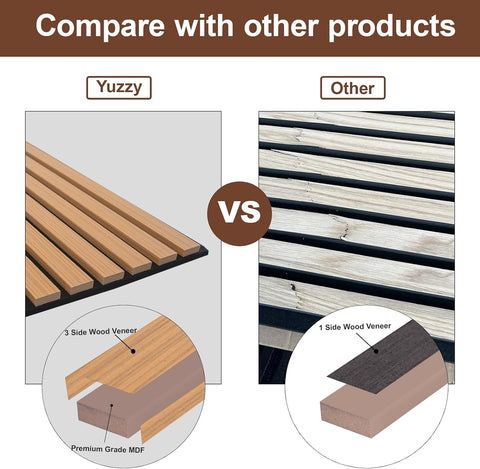 Yuzzy Wood Panels for Wall - 9 Feet Teak Wood Slat Acoustic Panels 2 PCS - Modern Sound Absorbing Wall Panels for Interior Wall Decor for Home, Office, Studio