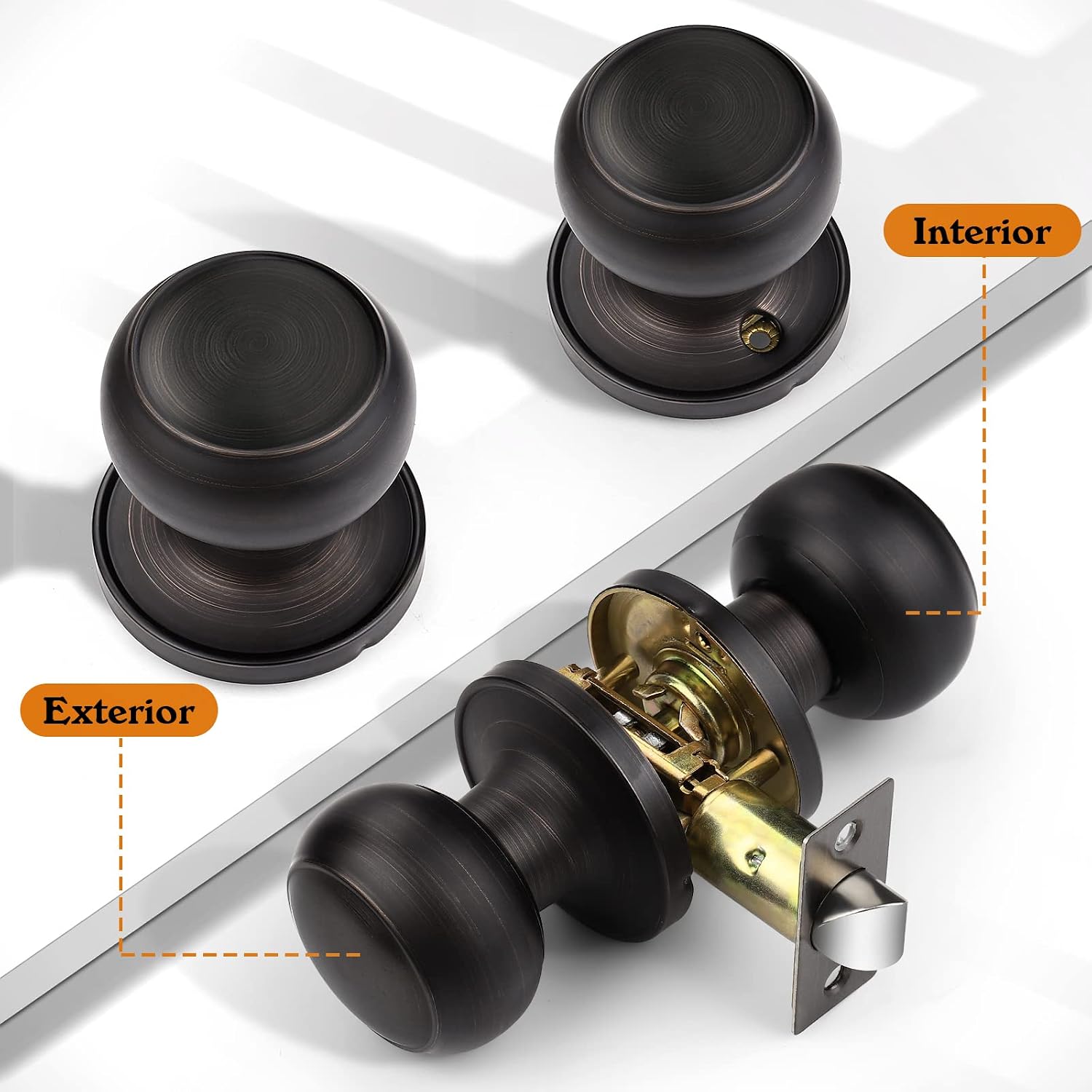 Probrico Oil Rubbed Bronze Door Knobs Interior, Passage Door Knobs for Hallway Closet, Keyless Interior Door Knob, 10 Pack