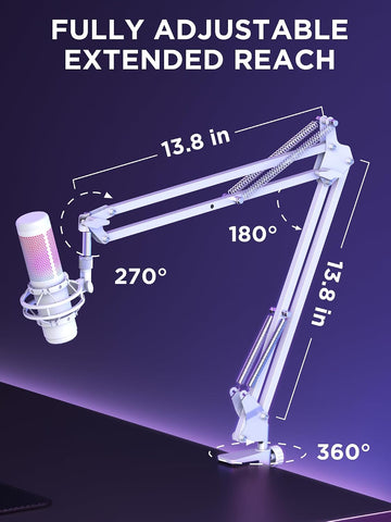 InnoGear Boom Arm Microphone Mic Stand for Blue Yeti Fifine HyperX, White