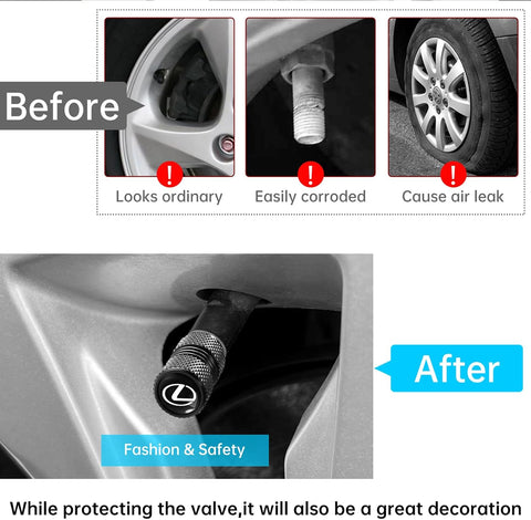 Tire Valve Stem Cap Cover for Lexus RX ES GS LS NX RS GX LX RC LC RX350 is250 GX460 Belt O-Ring Seal Corrosion Resistant tire Valve caps 4 Pack Black