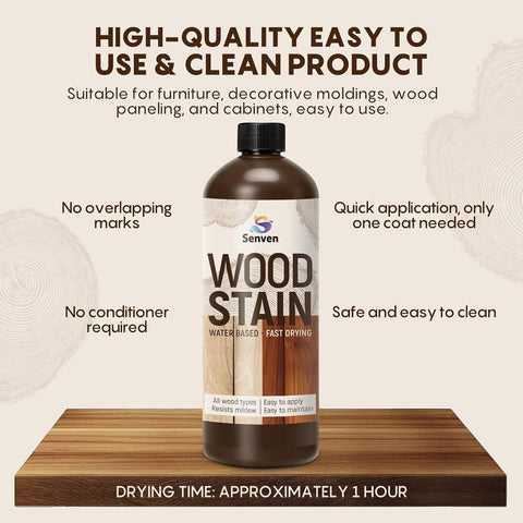 SENVEN Wood Stain, Red Teak Wood Stain, 1000ml/35oz Woods-Stain for Woods, Furniture, Cabinet, Fast Drying Woods-Stain, Non-Toxic Wood-Stains, Water Based Wood-Stains, Indoor Outdoor Woods Stains