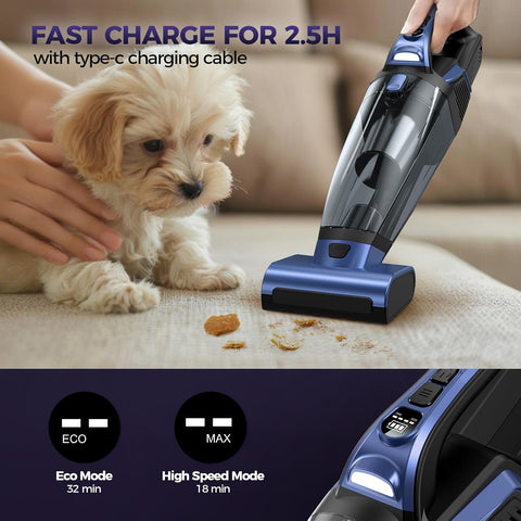 Pet Hair Handheld Vacuum Cordless: 20000PA Rechargeable Car Vacuum Cleaner