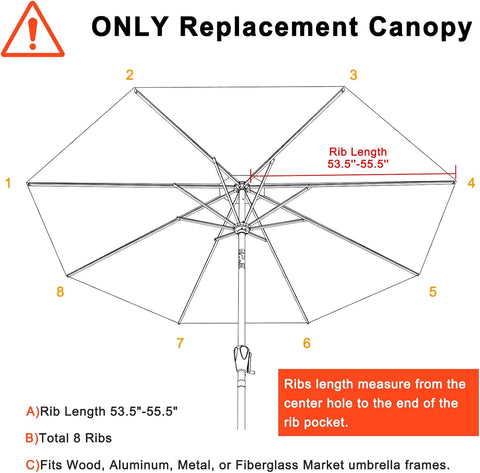 MASTERCANOPY 9 ft Replacement Canopy for 8 Ribs - Navy Blue
