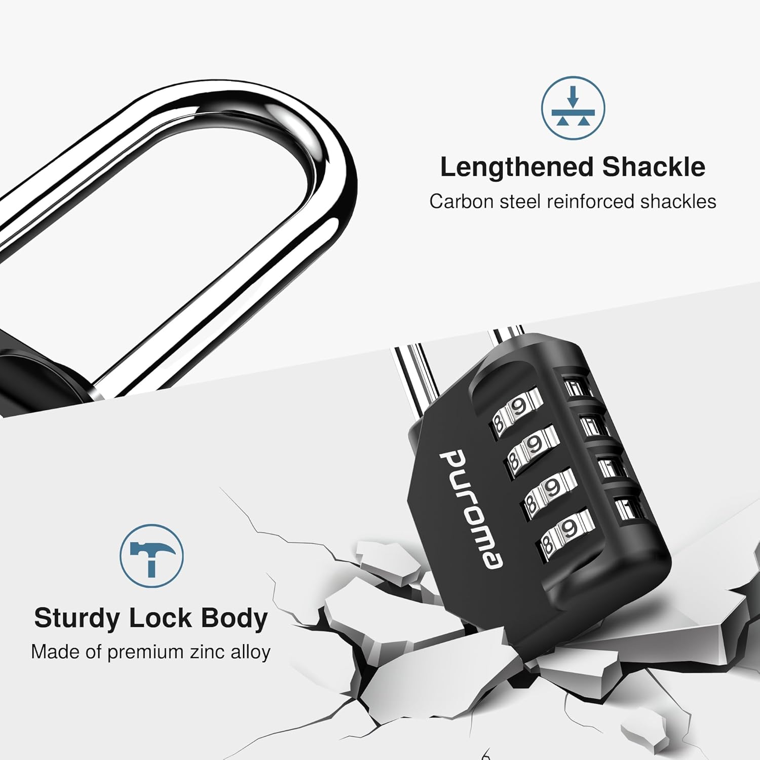 Puroma 2 Pack Combination Lock 4 Digit 2.6 Inch Padlock Gate Shed Black