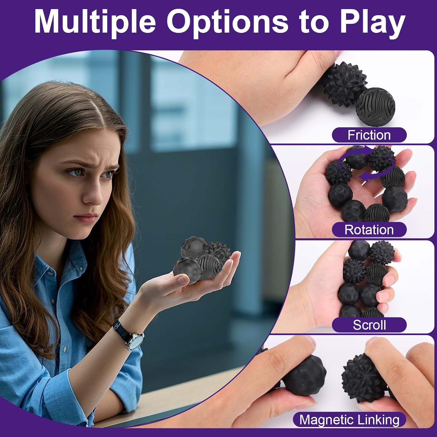 BUSOHA Silicone Magnetic Fidget Balls - 4 Pack Fidget Toys for Adult