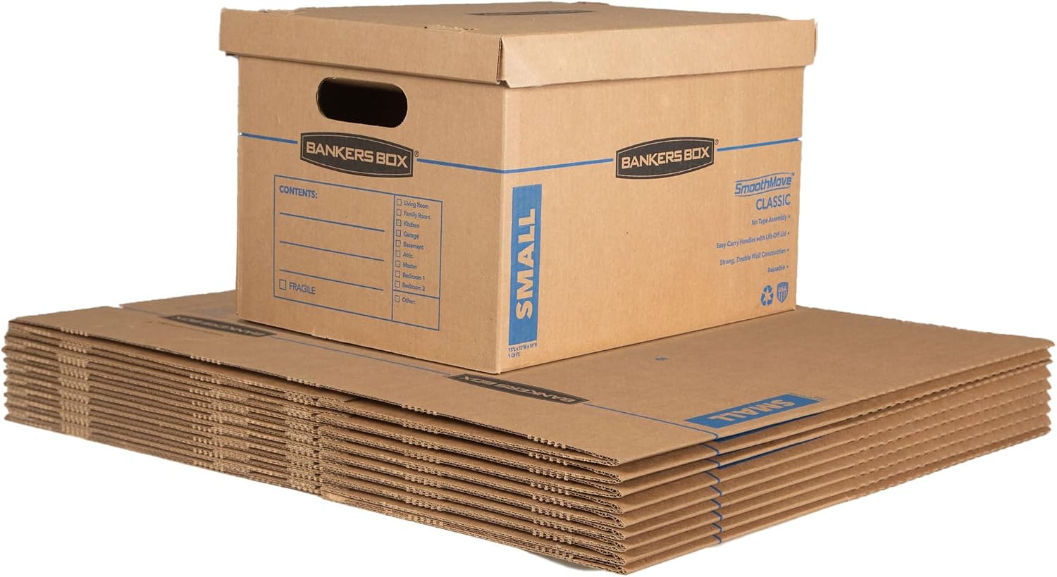 Bankers Box 10-Pack Small Classic Moving Boxes with Reinforced Handles
