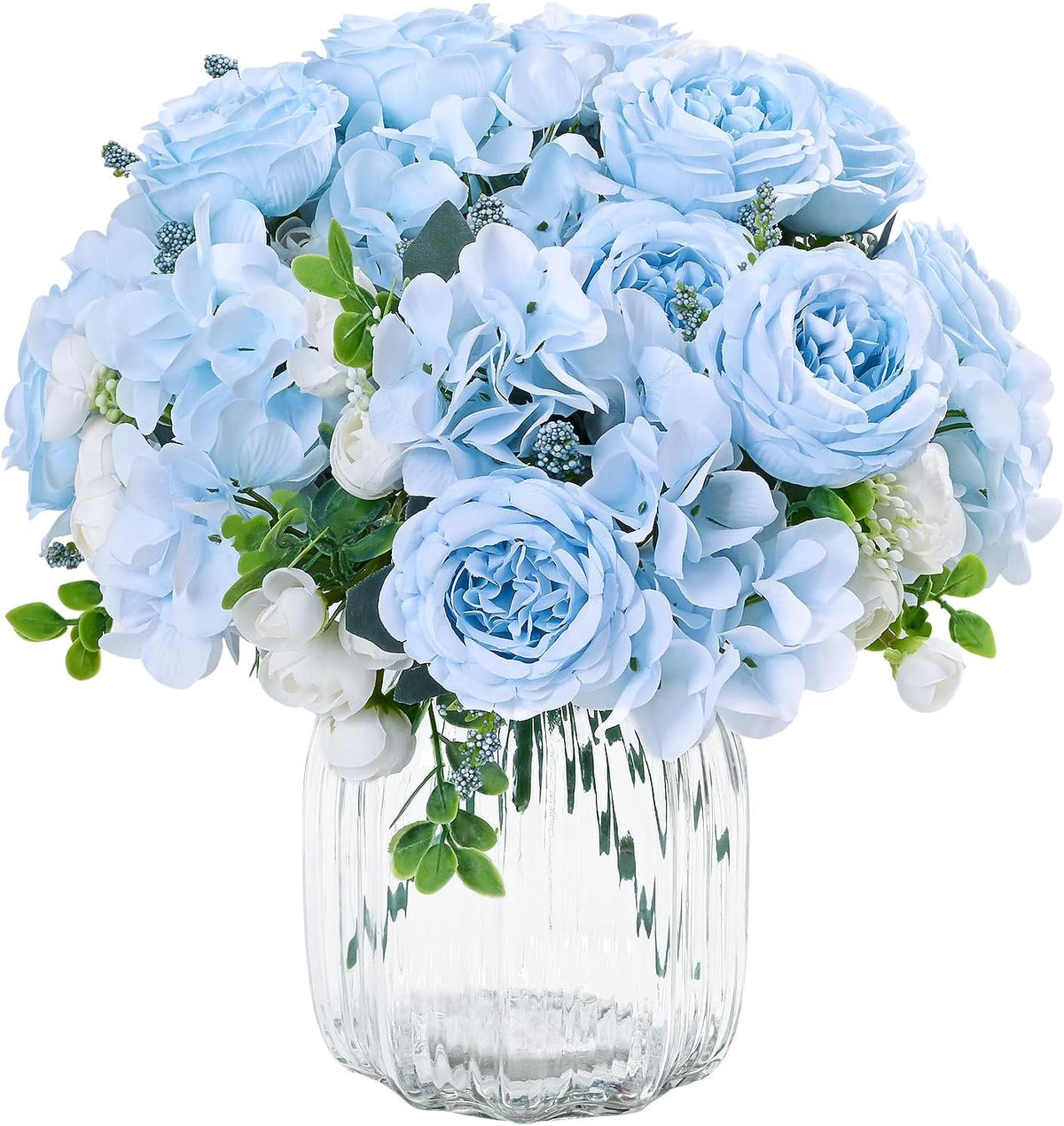 2 Packs Peonies Artificial Flowers, Blue Silk Flowers Artificial Peonies