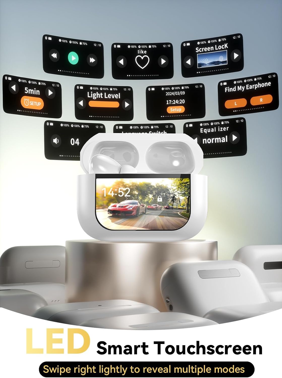 Wireless Earbuds, Smart Touchscreen Ear Buds, ANC Headphones, Bluetooth 5.4