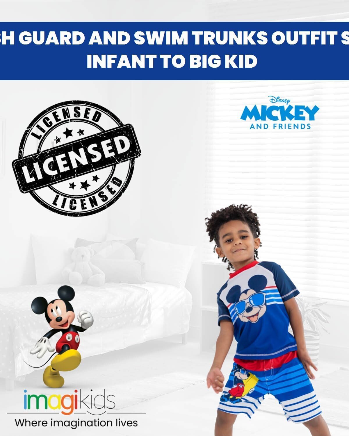 Disney Boys' 2-Piece Rash Guard and Swim Trunks Set for Baby & Kids
