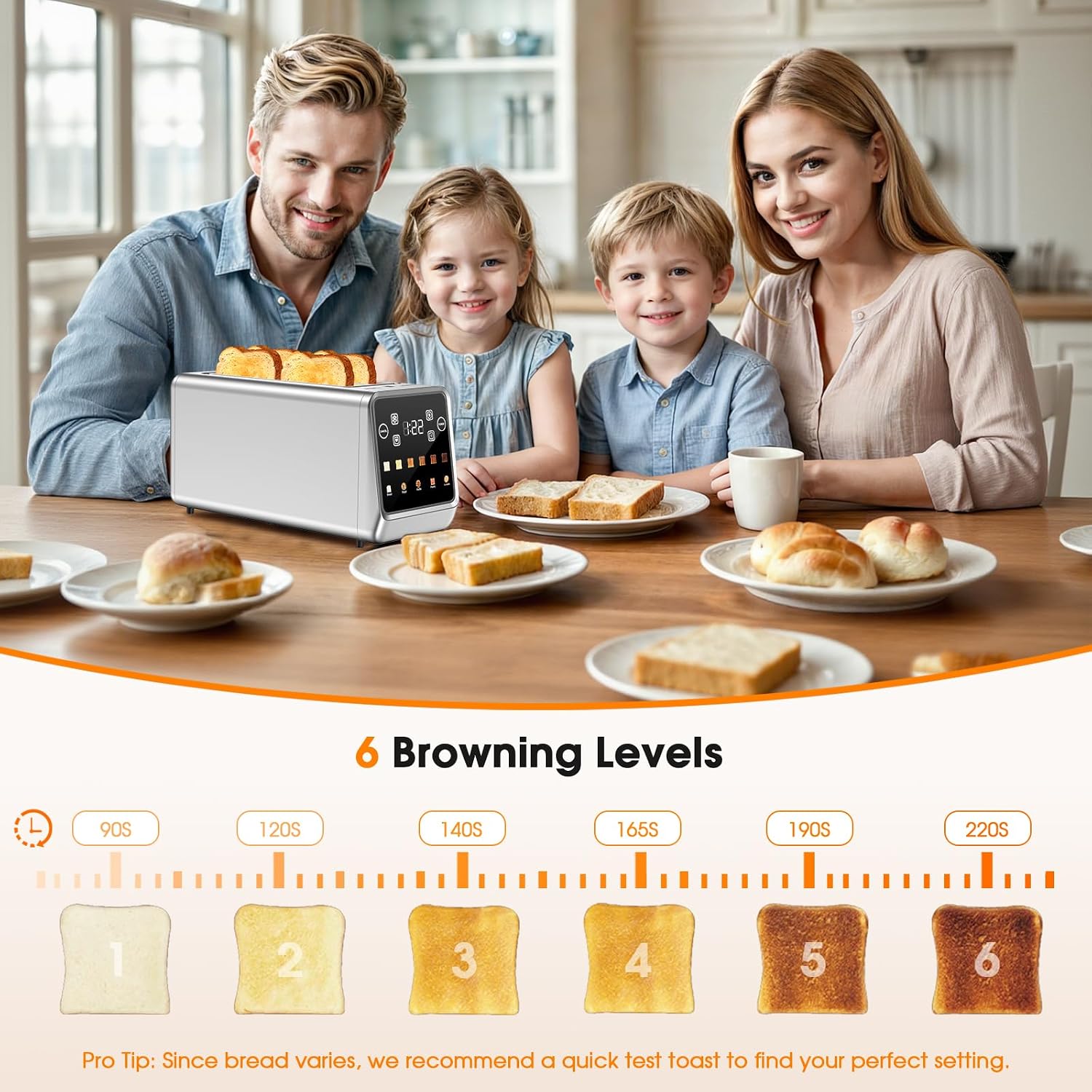 Long Slot Toaster 4 Slice with Touchscreen, 2-Slot Extra Wide 1.5 Inch