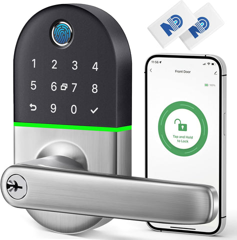 Smart Keypad Door Lock with Handle for Front Door, 7 in1 Keyless Entry