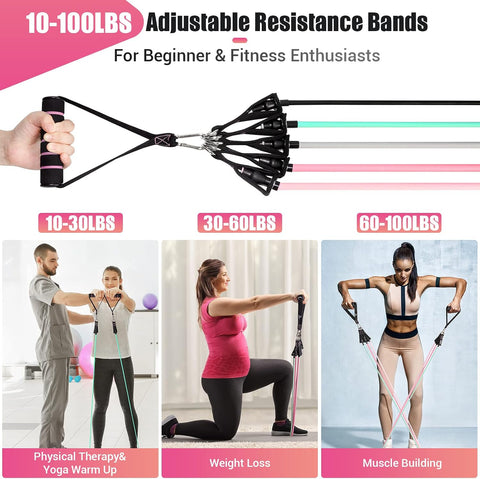 Resistance Bands with Handles for Women, 5 Level Exercise Bands
