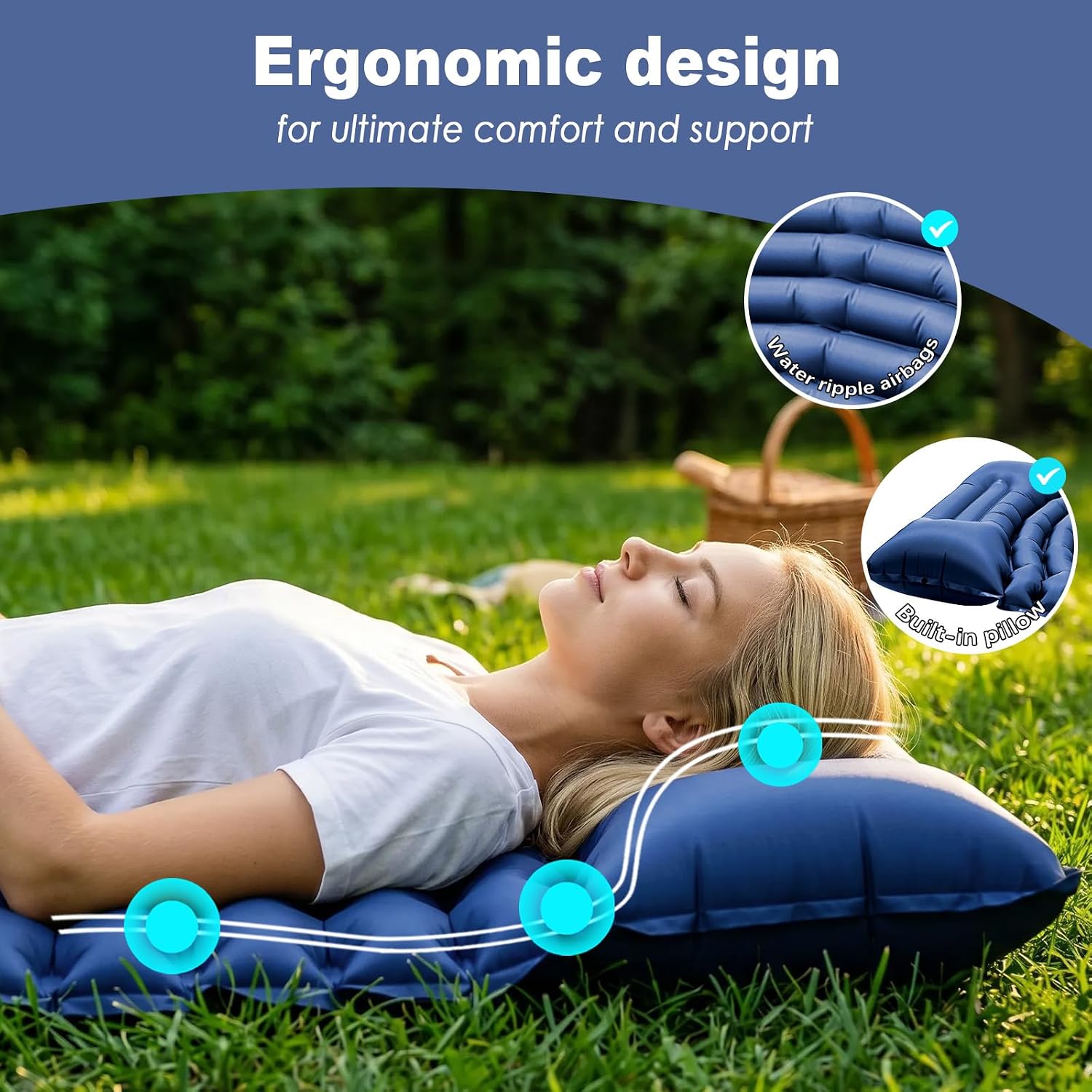 Ultralight Camping Sleeping Pad with Pillow & Built-in Foot Pump