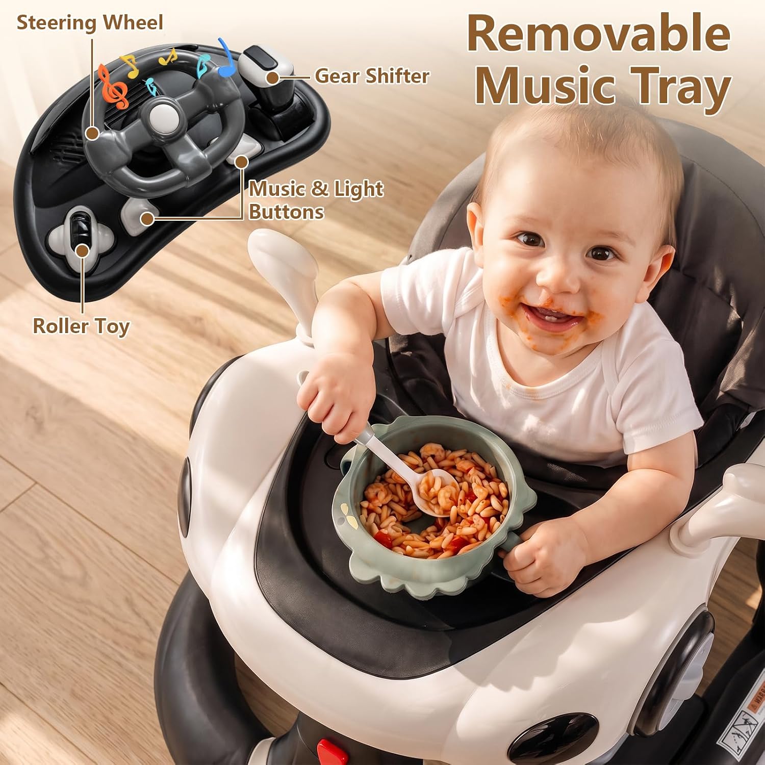 INFANS 9-in-1 Foldable Baby Walker with Handle, Sun Canopy, Dark