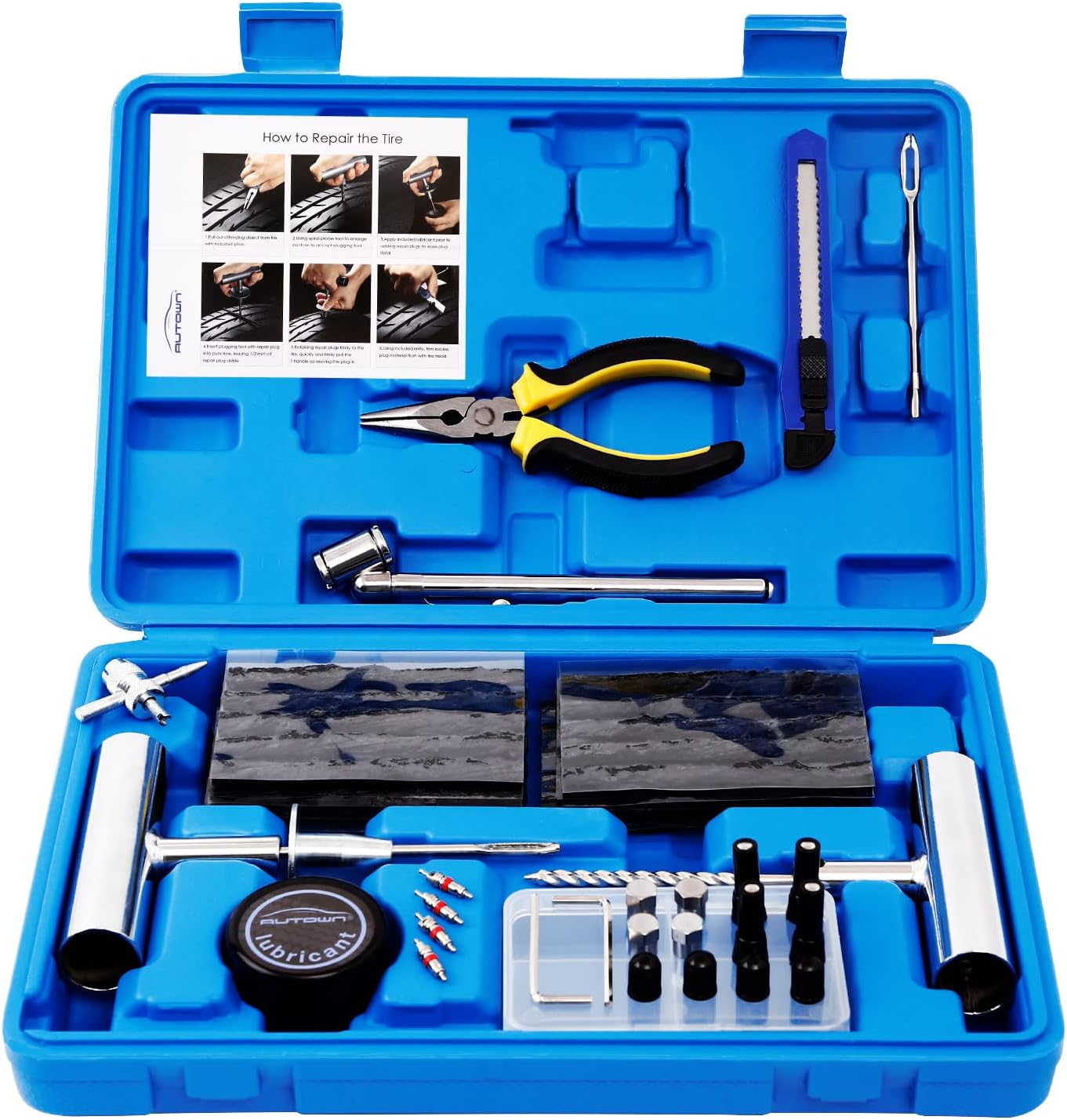 AUTOWN Flat Tire Repair Kit 68pcs, Heavy Duty Tire Plug Kit to Fix Puncture