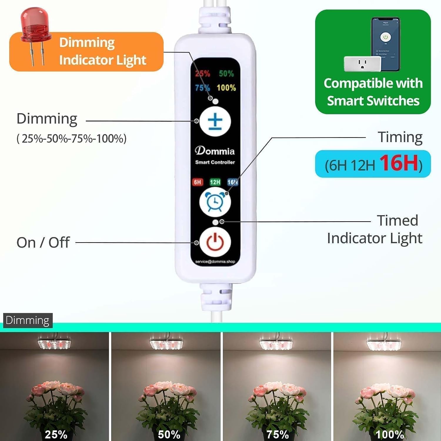 Under Shelf Grow Light, Auto Timer, Dimmable, Pearl White, 1-Pack