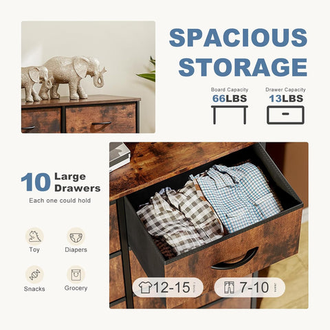 DUMOS 10 Drawer Tall Dresser for Bedroom & Living Room, Brown