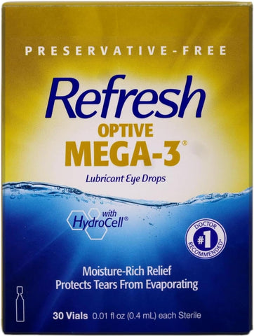Refresh Optive Mega-3 Lubricant Eye Drops with Flaxseed Oil - 30 ct, Pack of 5