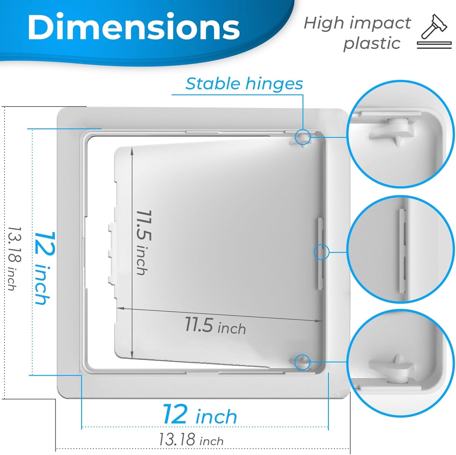 BOZZON Access Panel for Drywall - 12 x 12 in - Wall Hole Cover - Access Door - Plumbing Access Panel for Drywall - Heavy Durable Plastic White
