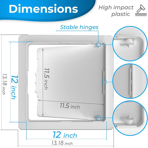 BOZZON Access Panel for Drywall - 12 x 12 in - Wall Hole Cover - Access Door - Plumbing Access Panel for Drywall - Heavy Durable Plastic White