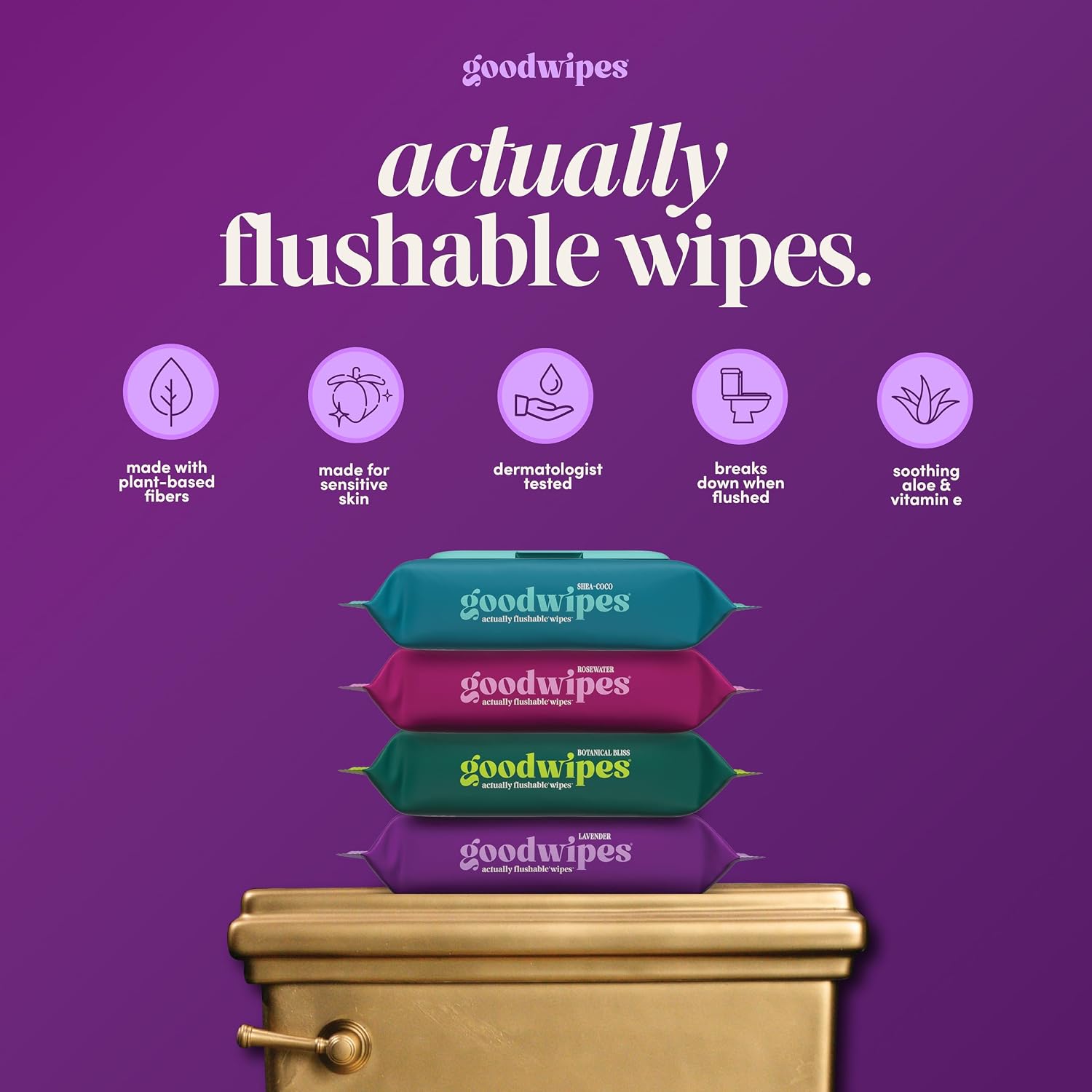 goodwipes Flushable Wipes (6 Pack) (50 Count (Pack of 6), Lavender)