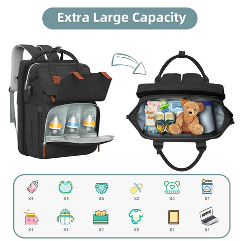 ISMGN Diaper Bag Backpack with Changing Station, Baby Bags for Boys, Black