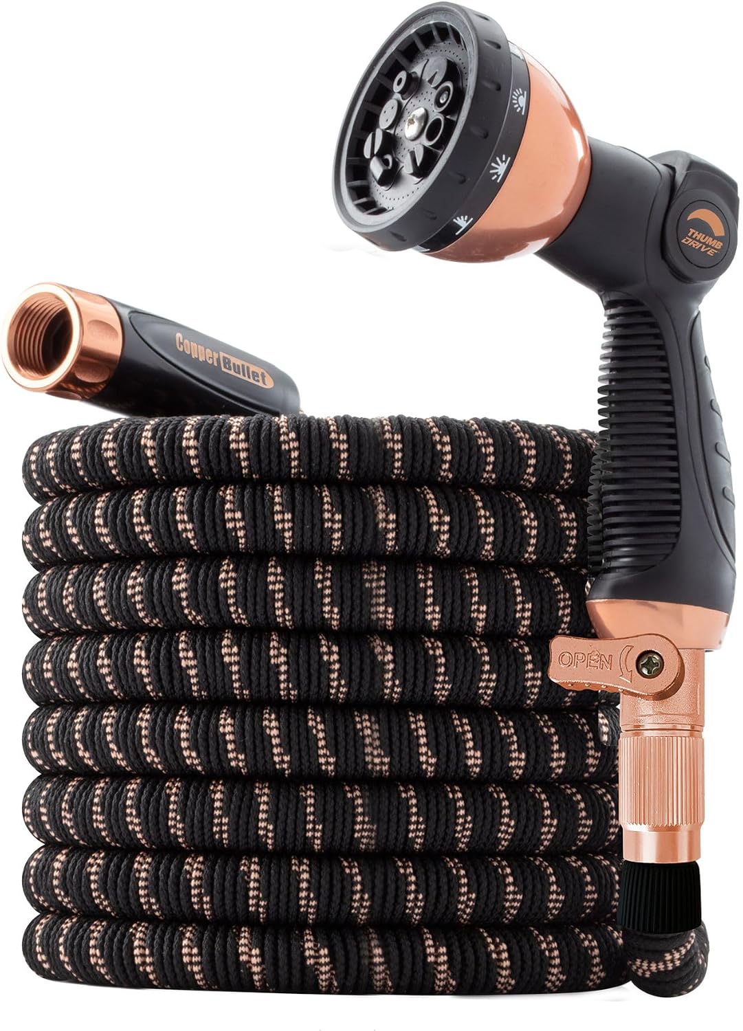 Pocket Hose 100 FT Copper Bullet Expandable Hose w/Thumb Spray Nozzle AS SEEN ON TV, 650psi 3/4 in Solid Copper Anodized Aluminum Fittings Lead-Free Lightweight No-Kink