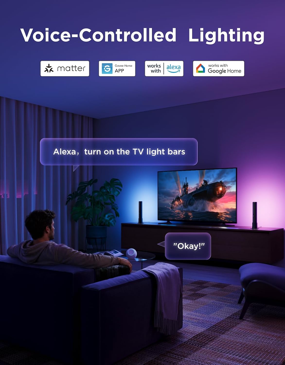 Govee Smart Light Bar, RGBICWW TV Lights for Living Room, Gaming, Black
