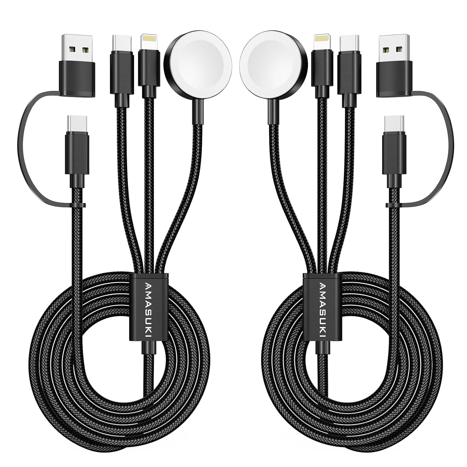 2Pack Travel Essentials,3 in 2 USB C Cable for Apple Watch Charger,iPhone Charger,Multi Charging Cable,Cruise Vacation Camping,Portable for iWatch Series 11-2/Ultra/SE & iPhone 17-12,Car,Black-6FT