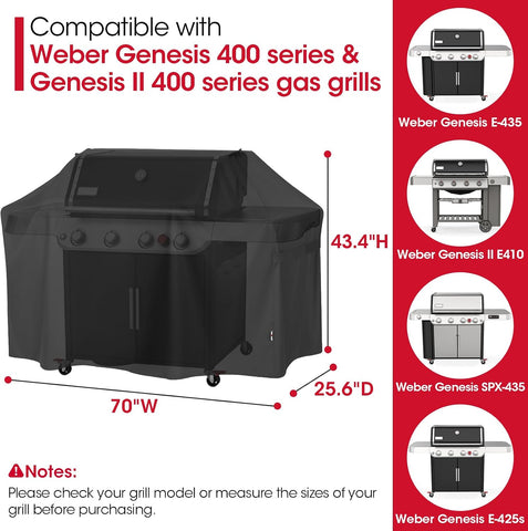 Unicook Grill Cover Compatible with Weber Genesis 400 Series, Heavy Duty Waterproof Outdoor BBQ Cover, Fade Resistant Barbecue Protector, Compared to Weber 7758, Fits Grills up to 69 Inches Wide