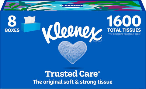 Kleenex Trusted Care Facial Tissues, 8 Flat Boxes, 200 Tissues per Box