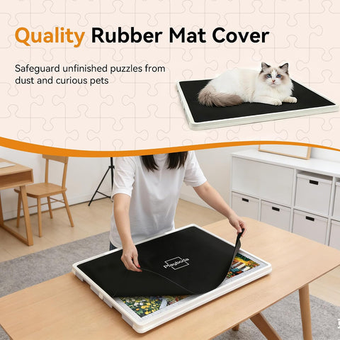 Playboda 1500 Pieces Tiltable & Rotating Puzzle Board with Drawers, Anti-Slip Mat and Black Cover, 35"x27" Portable Spinning Plastic Jigsaw Puzzle Table for Adults, Upgraded Lazy Susan