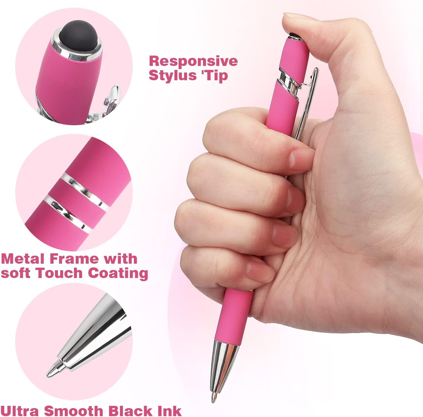 Bribobo 8 Pack Ballpoint Pen 2-in-1 Stylus, 1.0 mm Black Ink