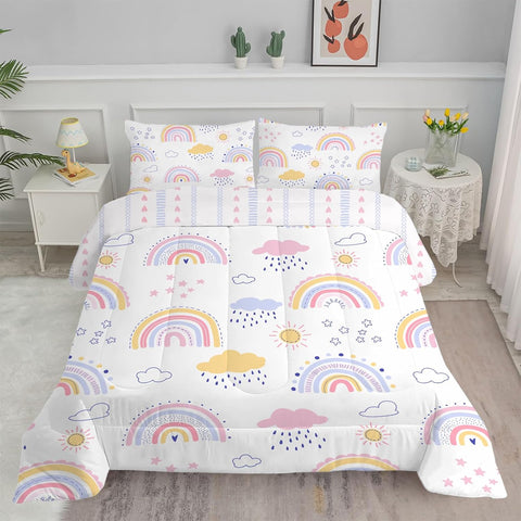 White Rainbow Comforter Twin XL/Twin Duvet Insert, Lightweight Stars Bedding Comforters for All Season, Soft Clouds Cute Bedding Set - 1 Reversible Twin Comforter + 2 Pillowcases