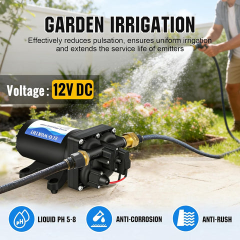 ECO-WORTHY RV Fresh Water Pump 12V DC 5.5GPM 70PSI,12 Volt Diaphragm Self-Priming Pump with Pressure Switch for RV Garden Irrigation Spraying Marine Yacht