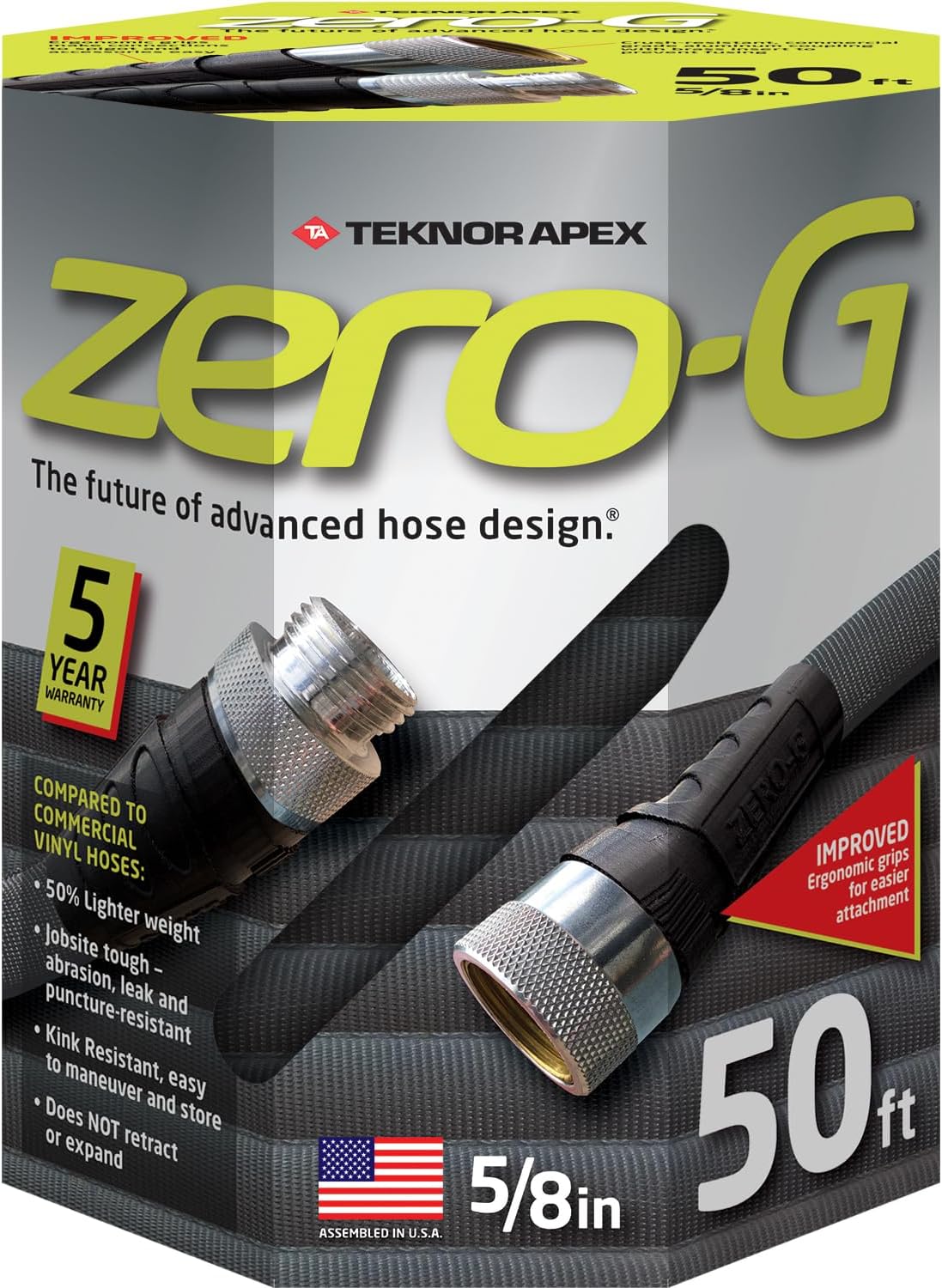 zero-G 5/8" x 50ft Garden Hose, Lightweight Kink-Free Water Hose 4001-50