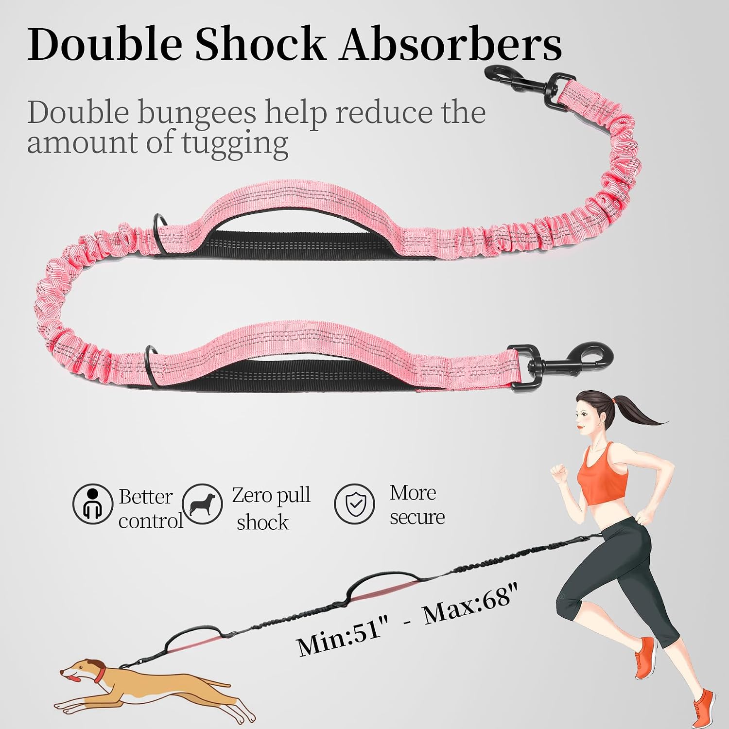 iYoShop Hands Free Dog Leash with Zipper Pouch, Baby Pink, 8-25 lbs, Medium