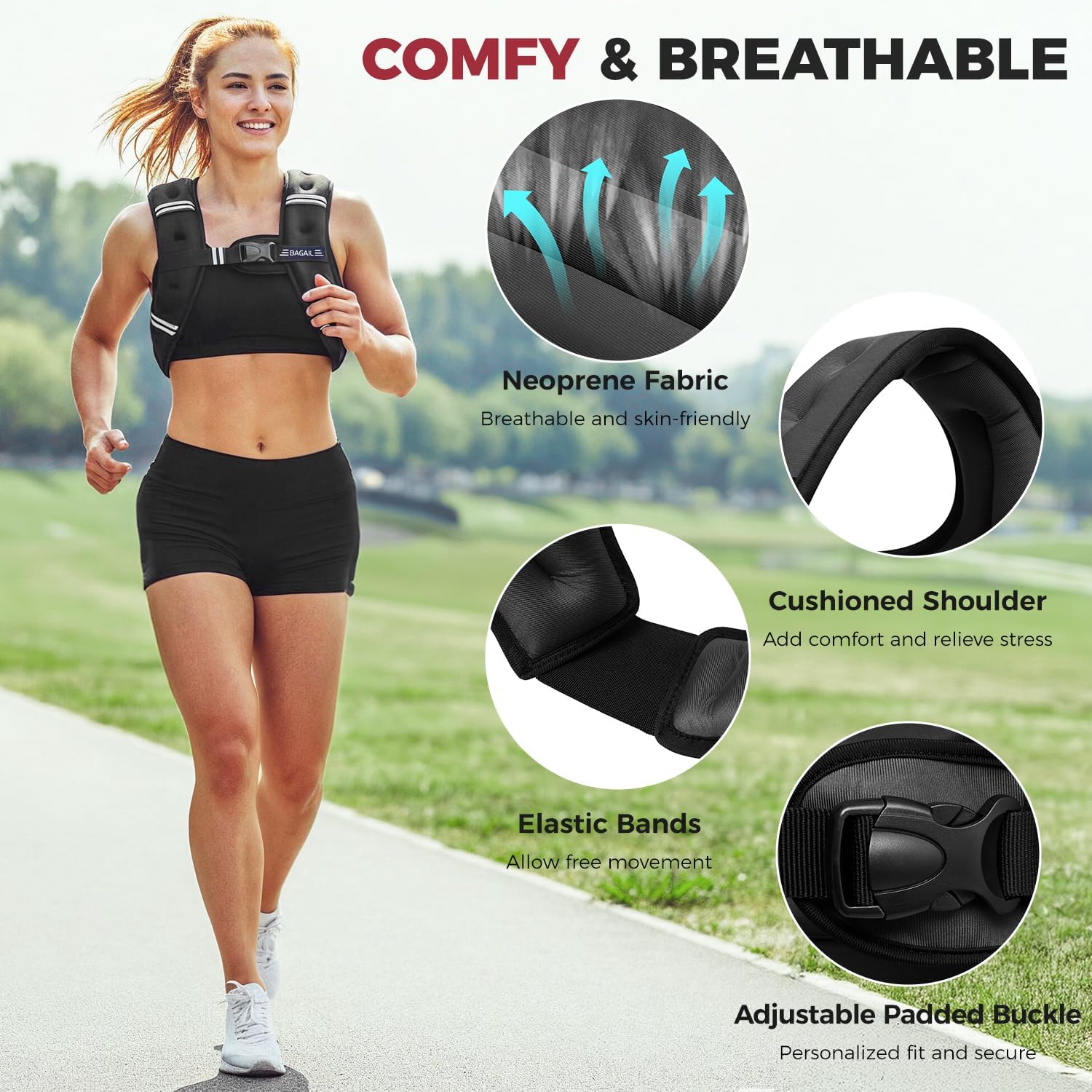 BAGAIL Comfort-Fit Weighted Vest for Woman, Even Weight Distribution, Faster Weight Loss, No-Chafe or Bounce for Walking & Running with Detachable Phone Pouch & Reflective Stripes (Available 5-30lbs)