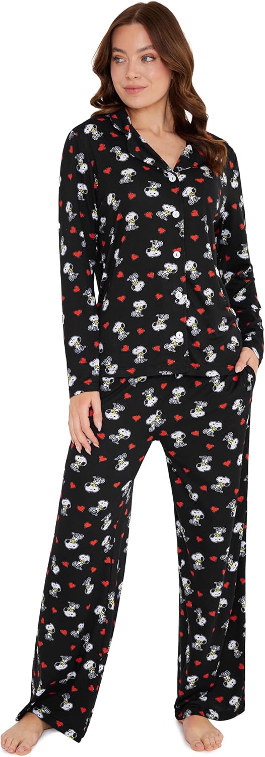 Peanuts Snoopy Pajamas for Women Set Long Sleeve Lounge Top PJ Pants Sleepwear Cute Nightwear Loungewear Gifts for Women