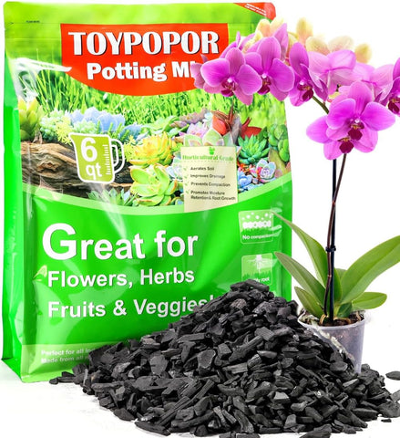 TOYPOPOR Horticultural Charcoal for Indoor Plants (6 Quarts) Hardwood Potting Soil Amendment Helps Improve Drainage for Orchids, Succulent, Cactus, Terrariums, and Gardening