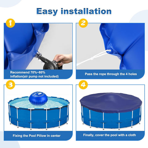 6 x 6 Ft Pool Pillows for Above Ground Pools with 66 Ft Rope, 0.5mm PVC Cold-Resistant for Closing Winter, Winterize Pool Closing Kit Winter Pool Cover Pillow No Leak