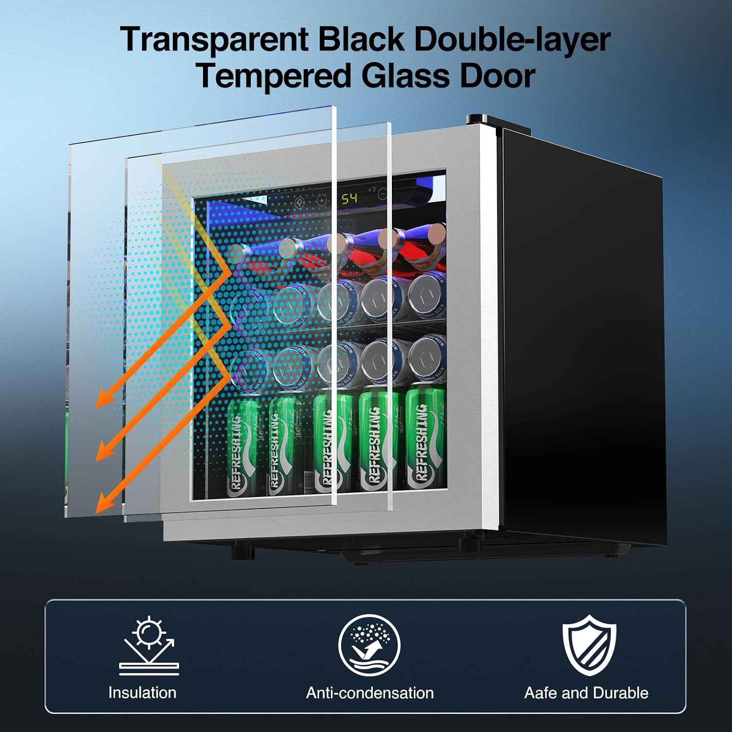 Kismile Beverage 36L Refrigerator Cooler Mini Fridge,1.3 Cu.Ft Drink Fridge for 12 Bottle 50 Can with Quiet Compressor,LED Light,Electronic Temperature Control for Home/Bar/Office