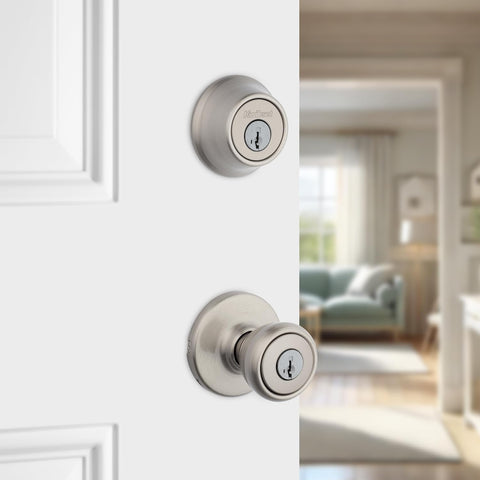 Kwikset Tylo Front Door Lock Set with Deadbolt and SmartKey, Satin Nickel