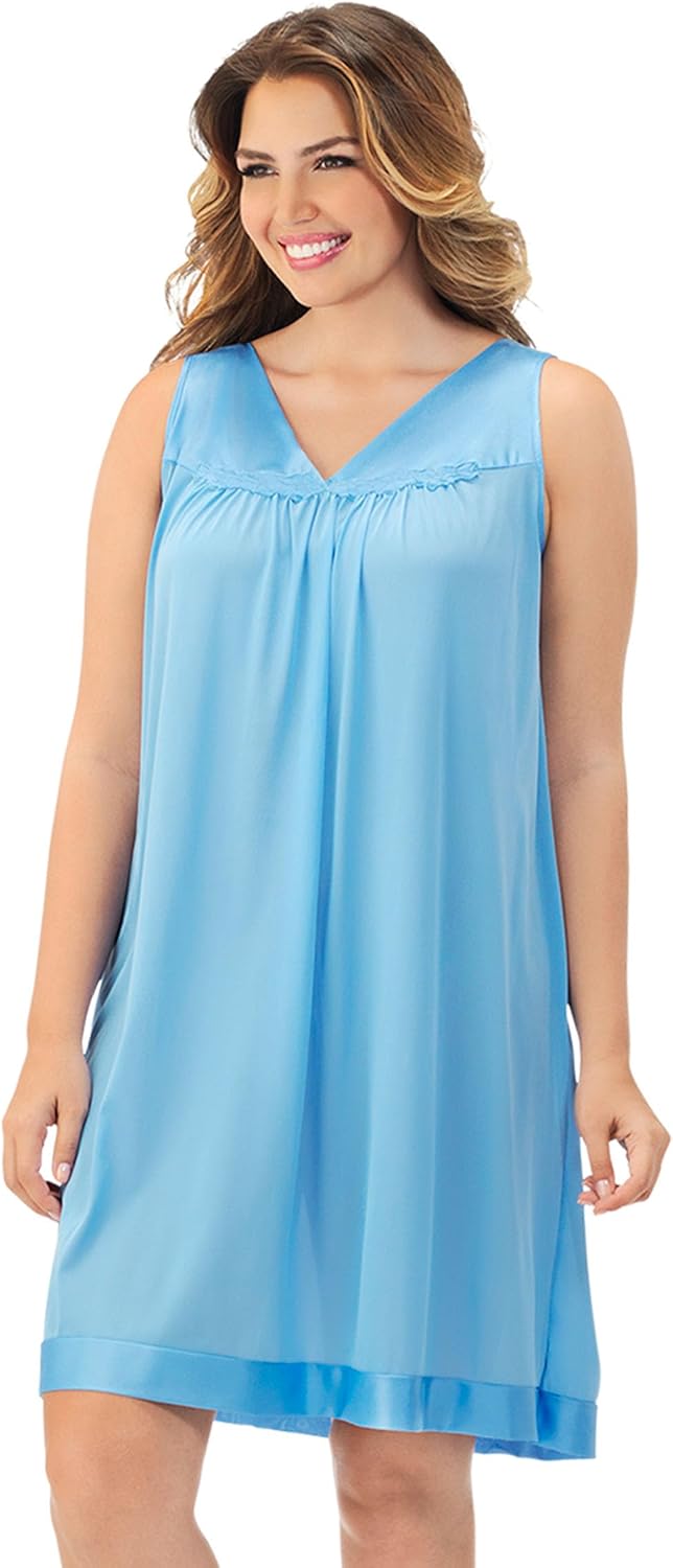 Exquisite Form Women's 30107 Nylon Tricot Sleeveless Short Knee Length Nightgown