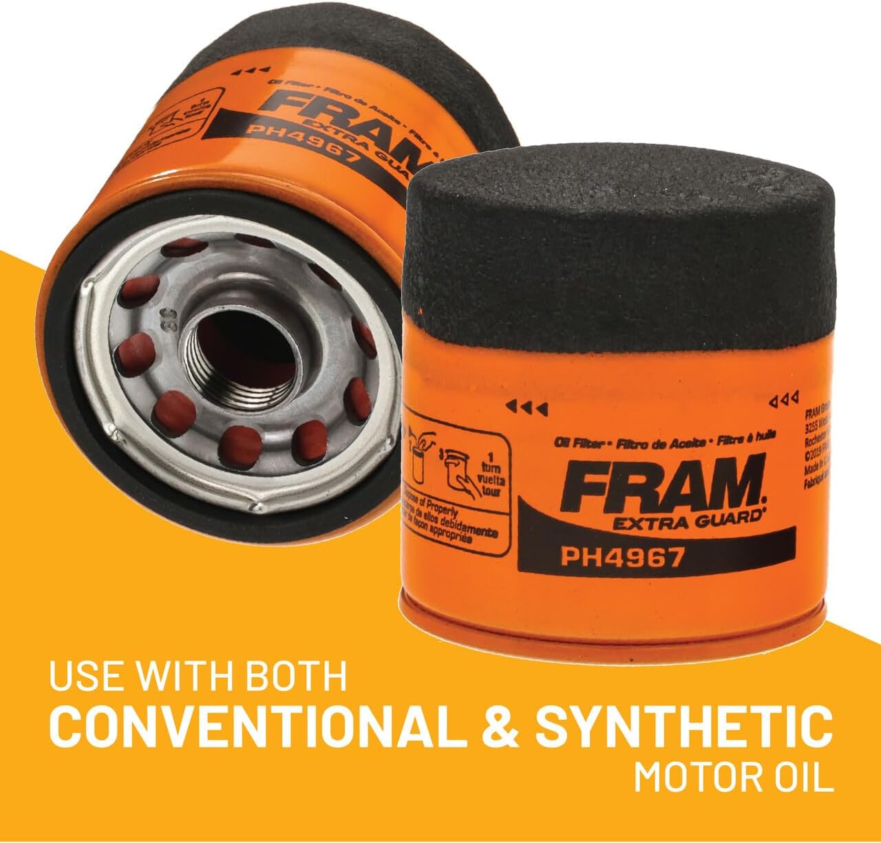 FRAM EG+ PH4967P, 10K Mile Change Automotive Replacement Interval Spin-On Engine Oil Filter for Select Vehicle Models