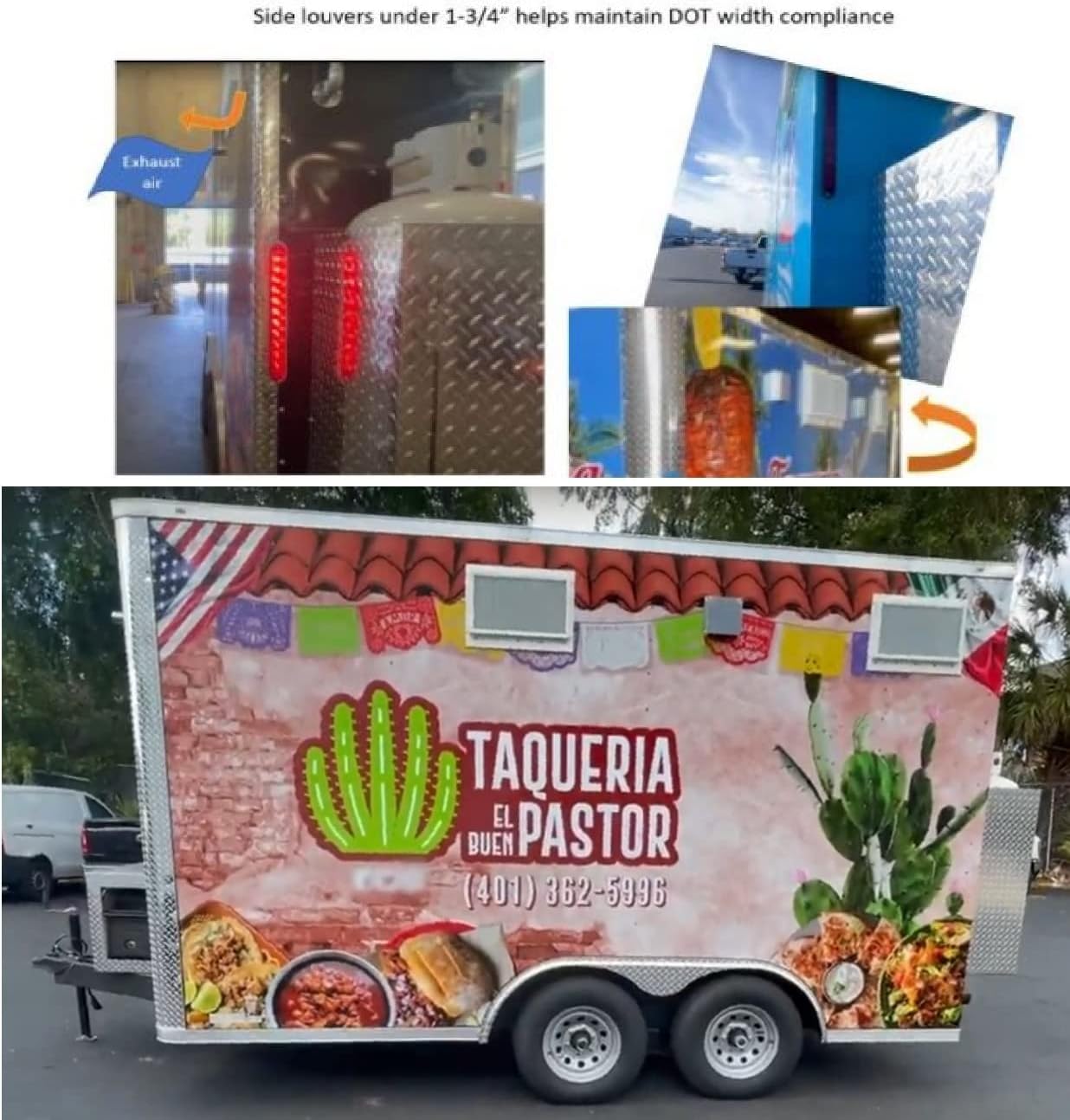 9' Integrated Exhaust Hood & Fan System with Ansul Fire Suppression | Patent Pending Low Box Vent Hood with Exhaust Fan Louver for Food Concession Trailer | Food Truck Equipment Made in USA