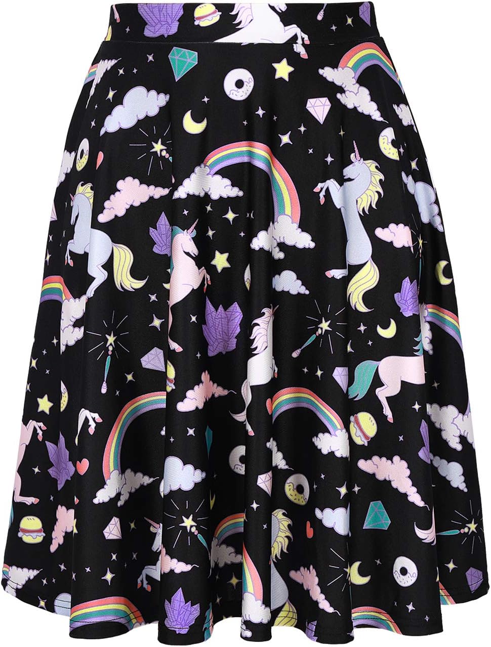 HDE Skirts for Women - Midi Skirt Skater Skirt Knee Length High Waist Fun Prints
