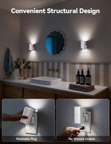 Brightown 2 Pack White Night Lights with Rotating Plug, Pure White